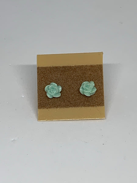 Flower Stud Earrings - Mint Green