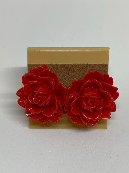 Flower Stud Earrings - Red