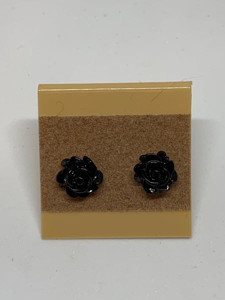 Flower Stud Earrings - Black