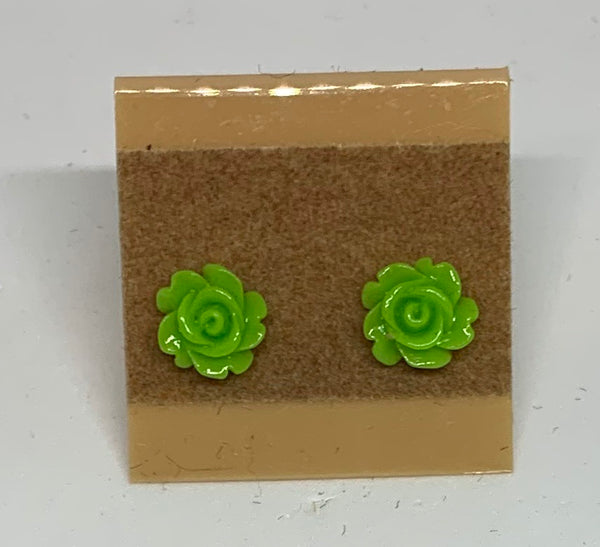 Flower Stud Earrings - Green