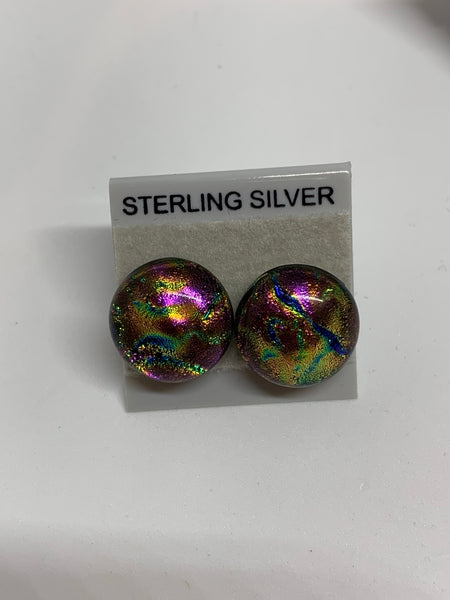 Large Stud earrings - Dichroic Glass/Sterling Silver