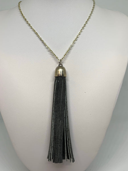 Leather Tassel Necklaces - SILVER CHAIN