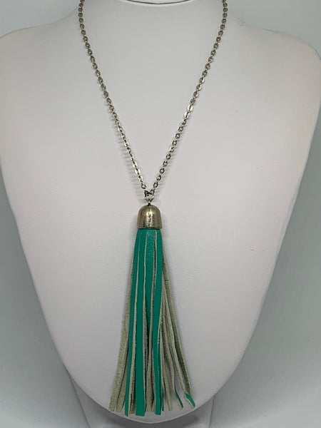 Leather Tassel Necklaces - SILVER CHAIN