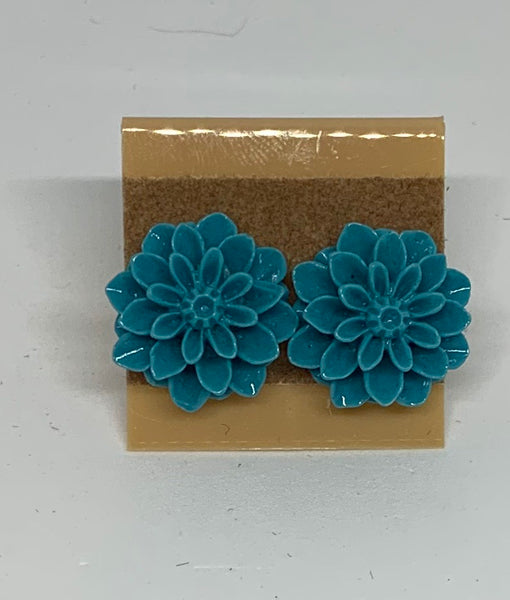 Flower Stud Earrings - Jade