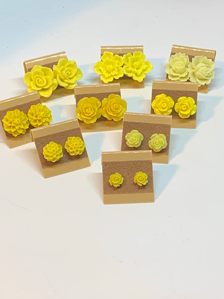 Flower Stud Earrings - Yellow