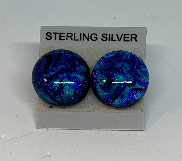 Large Stud earrings - Dichroic Glass/Sterling Silver