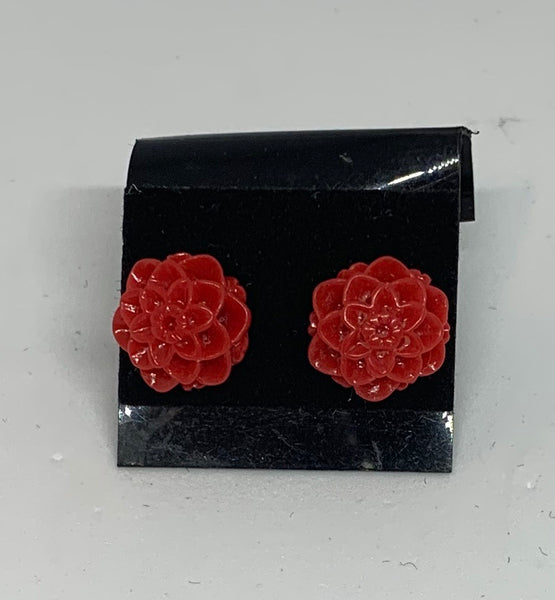 Flower Stud Earrings - Red