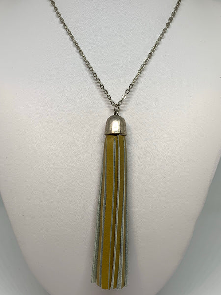 Leather Tassel Necklaces - SILVER CHAIN