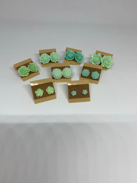 Flower Stud Earrings - Mint Green