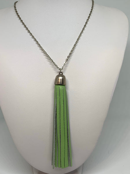 Leather Tassel Necklaces - SILVER CHAIN