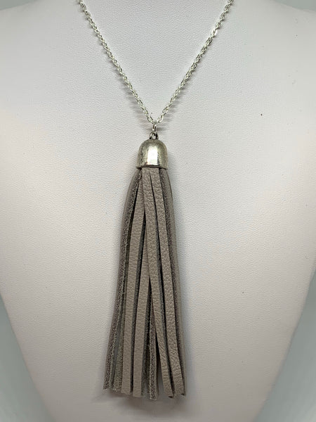 Leather Tassel Necklaces - SILVER CHAIN