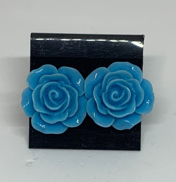 Flower Stud Earrings - Blues