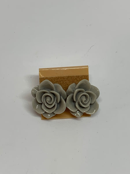 Flower Stud Earrings - Grey