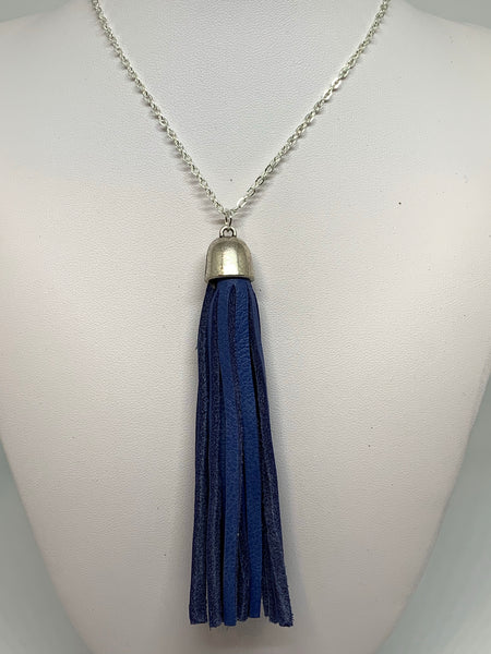 Leather Tassel Necklaces - SILVER CHAIN