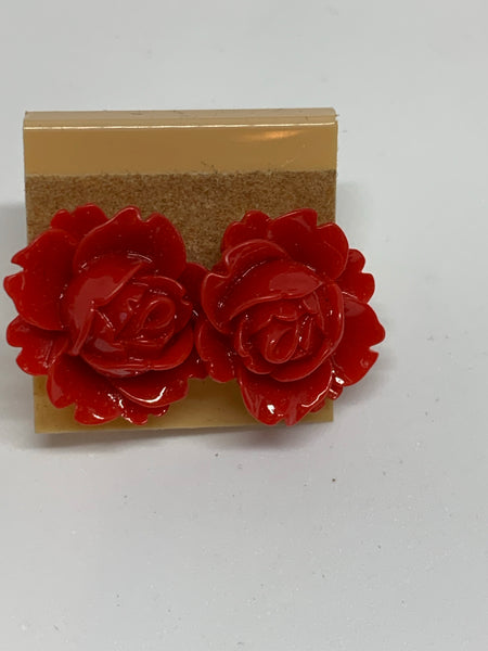 Flower Stud Earrings - Red