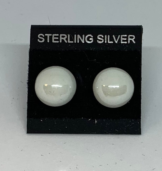Small Stud earrings - Frosted Glass/Sterling Silver