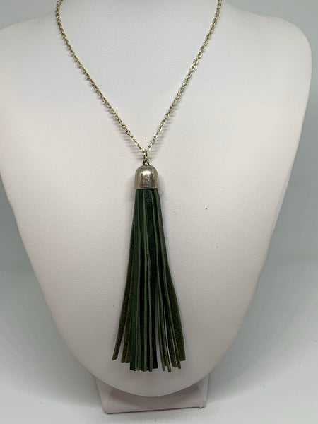 Leather Tassel Necklaces - SILVER CHAIN