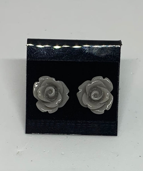 Flower Stud Earrings - Grey
