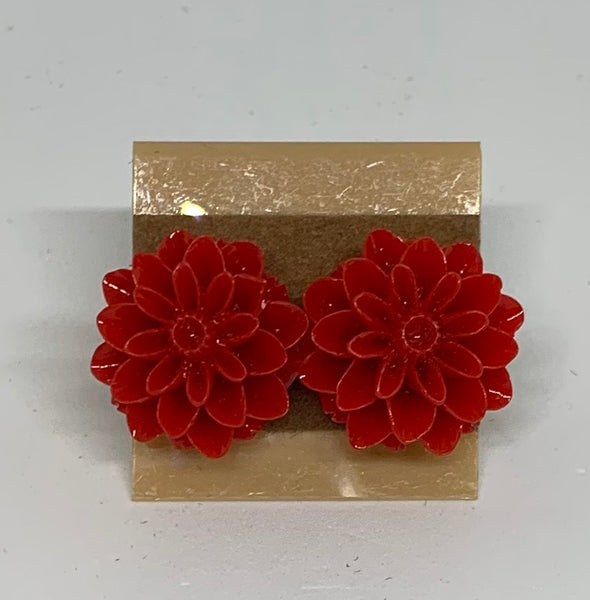 Flower Stud Earrings - Red