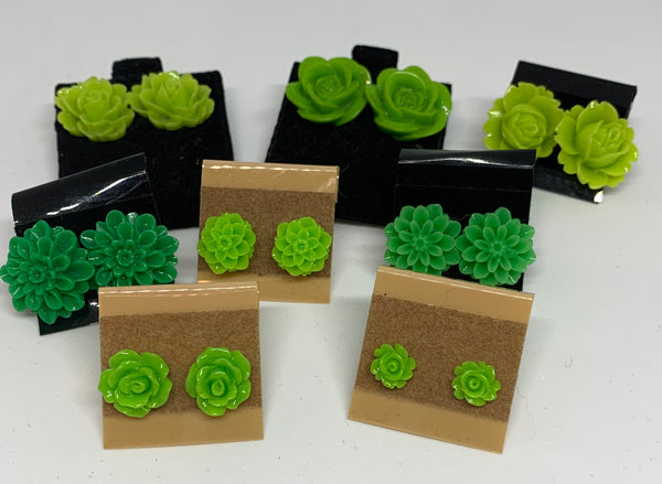 Flower Stud Earrings - Green
