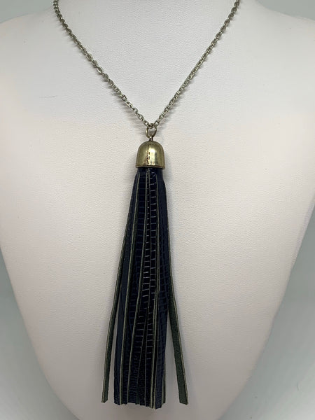 Leather Tassel Necklaces - SILVER CHAIN