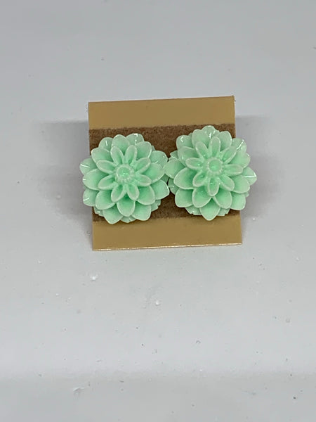Flower Stud Earrings - Mint Green