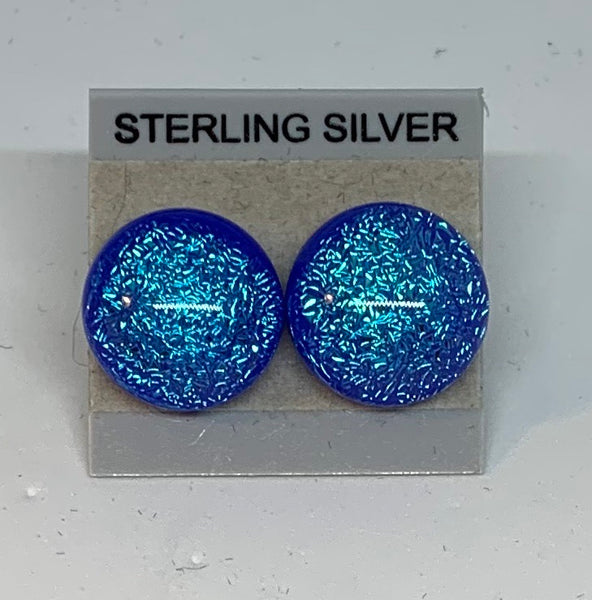 Large Stud earrings - Dichroic Glass/Sterling Silver