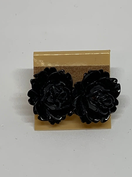 Flower Stud Earrings - Black