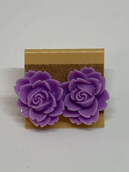 Flower Stud Earrings - Purple