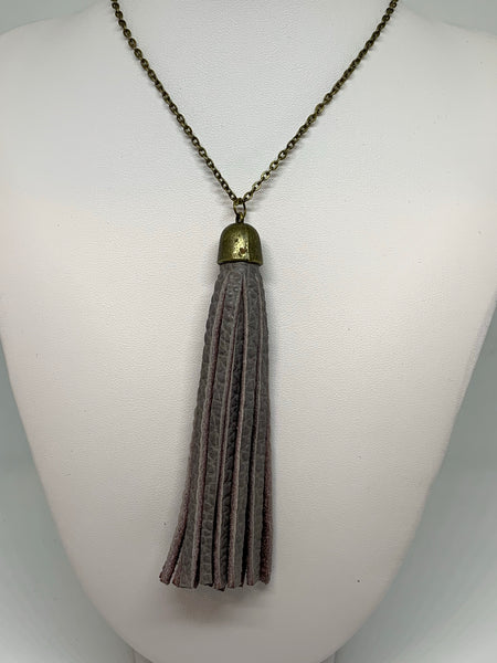 Leather Tassel Necklaces - BRONZE CHAIN