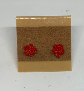 Flower Stud Earrings - Red