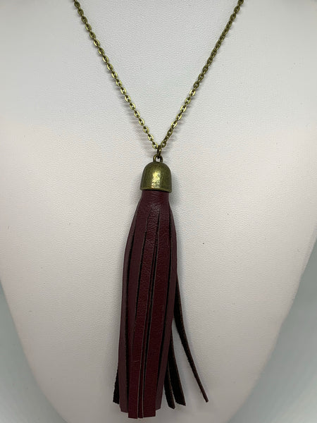 Leather Tassel Necklaces - BRONZE CHAIN