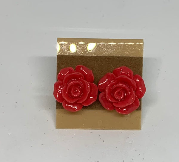 Flower Stud Earrings - Red