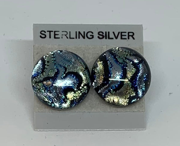 Large Stud earrings - Dichroic Glass/Sterling Silver